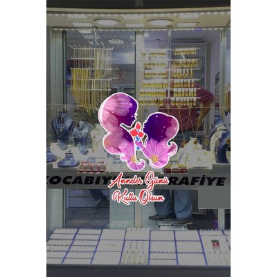 Anneler Günü Kutlu Olsun Anne ve Kız Çocuğu Cam Vitrin Stickerı 50 cm