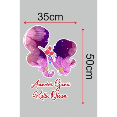 Anneler Günü Kutlu Olsun Anne ve Kız Çocuğu Cam Vitrin Stickerı 50 cm