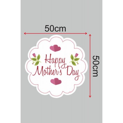 Anneler Günü Güllü Happy Mother's Day Cam Vitrin Stickerı 50cm