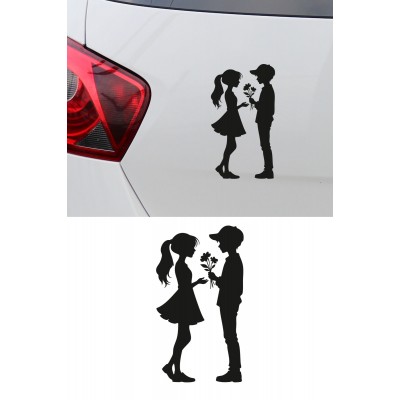 Sevgili Oto Sticker - Çift Silüet Araba Sticker - Çift Sticker - Motor Kask Sticker 8x15cm