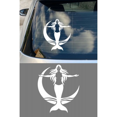 Denizkızı Sticker - Ay İçinde Denizkızı Oto Sticker - Araba Motor Sticker 13x15cm