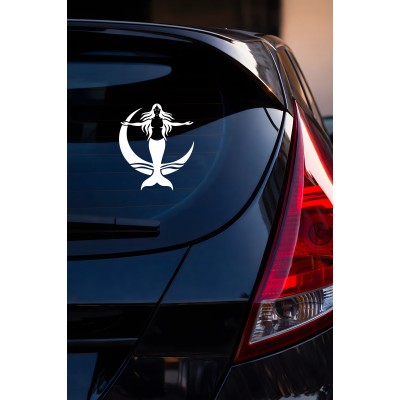 Denizkızı Sticker - Ay İçinde Denizkızı Oto Sticker - Araba Motor Sticker 13x15cm