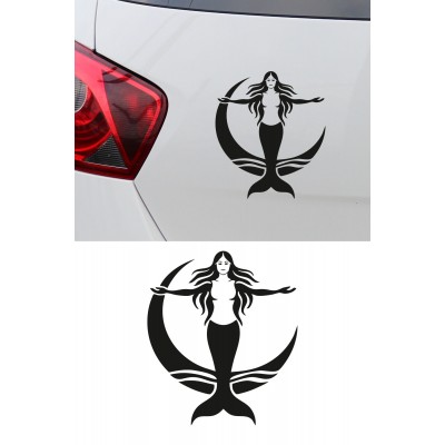 Denizkızı Sticker - Ay İçinde Denizkızı Oto Sticker - Araba Motor Sticker 13x15cm