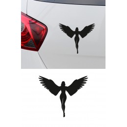 Melek Kanatlı Kadın Sticker - Melek Silüet Oto Sticker - Araba Sticker Aksesuar 15x13cm