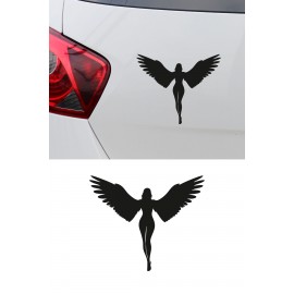 Melek Kanatlı Kadın Sticker - Melek Silüet Oto Sticker - Araba Sticker Aksesuar 15x13cm