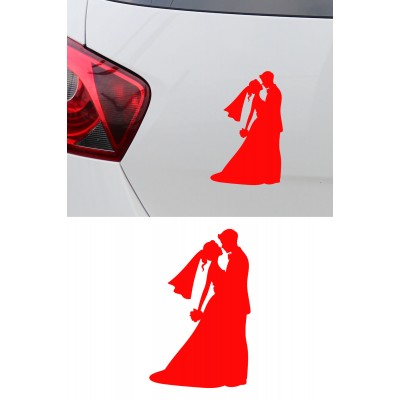 Gelin Damat Sticker - Romantik Çift Oto Sticker - Araç Cam Sticker 10x15cm