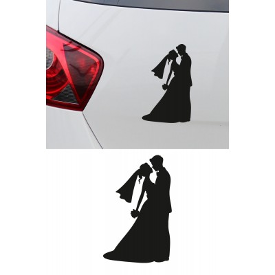 Gelin Damat Sticker - Romantik Çift Oto Sticker - Araç Cam Sticker 10x15cm