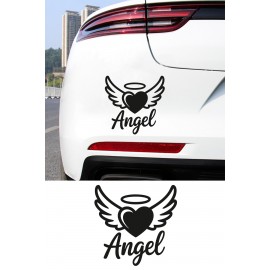 Kanatlı Kalp Sticker - Angel Yazılı Oto Sticker - Araba Motor Kask Sticker 15x15cm