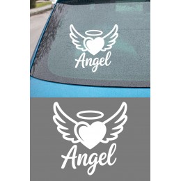 Kanatlı Kalp Sticker - Angel Yazılı Oto Sticker - Araba Motor Kask Sticker 15x15cm