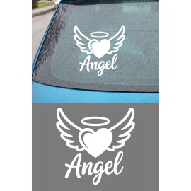 Kanatlı Kalp Sticker - Angel Yazılı Oto Sticker - Araba Motor Kask Sticker 15x15cm