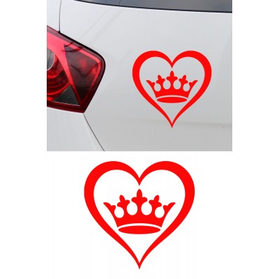 Taçlı Kalp Sticker - Minimal Kalp Taç Oto Sticker - Araç Cam Sticker 15x15cm