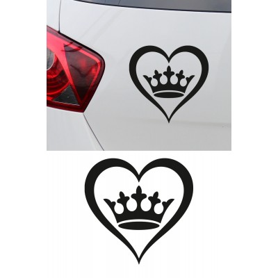 Taçlı Kalp Sticker - Minimal Kalp Taç Oto Sticker - Araç Cam Sticker 15x15cm