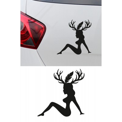 Geyik Kadın Sticker - Araba Motor Sticker - Kask Sticker 15x15cm