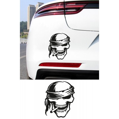 Kuru Kafa Sticker - Bandanalı Kafatası Oto Sticker - Araba Motor Kask Sticker 12x15cm