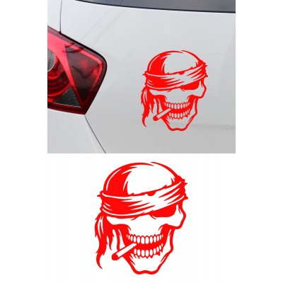 Kuru Kafa Sticker - Bandanalı Kafatası Oto Sticker - Araba Motor Kask Sticker 12x15cm