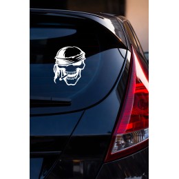 Kuru Kafa Sticker - Bandanalı Kafatası Oto Sticker - Araba Motor Kask Sticker 12x15cm