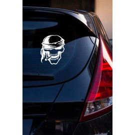 Kuru Kafa Sticker - Bandanalı Kafatası Oto Sticker - Araba Motor Kask Sticker 12x15cm