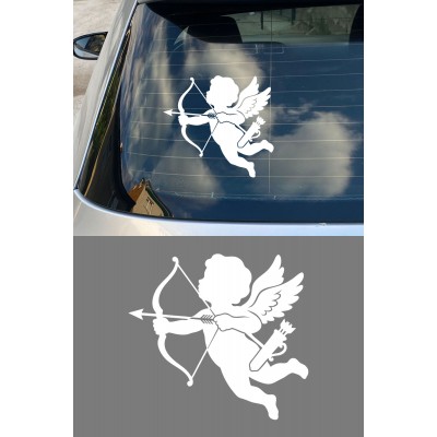 Aşk Meleği Araba Sticker - Ok Yayan Melek Oto Sticker - Araç Sticker 15x14cm