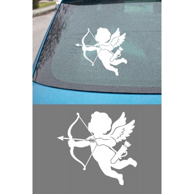 Aşk Meleği Araba Sticker - Ok Yayan Melek Oto Sticker - Araç Sticker 15x14cm