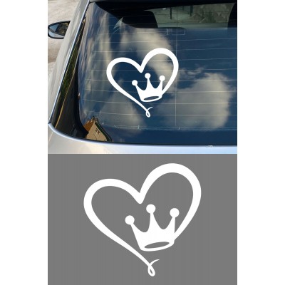 Kalp Taç Sticker - Kalp Oto Sticker - Araba Motor Kask Sticker 15x14cm