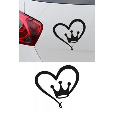 Kalp Taç Sticker - Kalp Oto Sticker - Araba Motor Kask Sticker 15x14cm