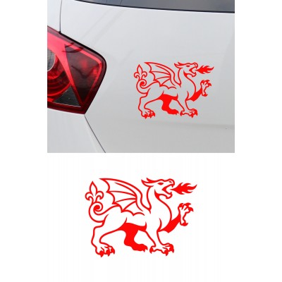 Ejderha Sticker - Ateş Püsküren Ejderha Oto Sticker - Araba Motor Kask Sticker 15x11cm