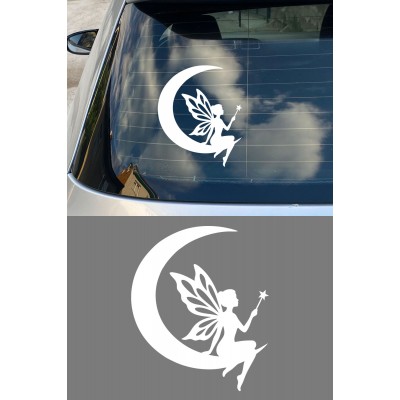 Peri Sticker - Ay Üstünde Peri Oto Sticker - Araba Motor Aksesuar Sticker 12x15cm