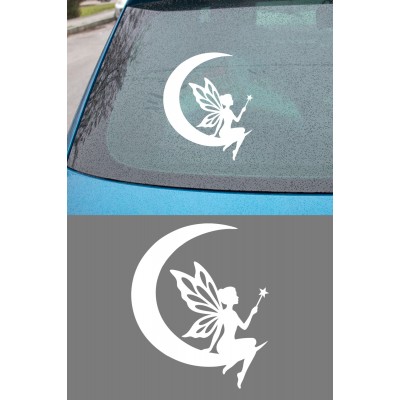 Peri Sticker - Ay Üstünde Peri Oto Sticker - Araba Motor Aksesuar Sticker 12x15cm