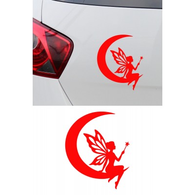 Peri Sticker - Ay Üstünde Peri Oto Sticker - Araba Motor Aksesuar Sticker 12x15cm
