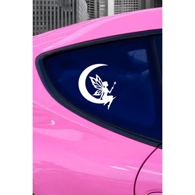 Peri Sticker - Ay Üstünde Peri Oto Sticker - Araba Motor Aksesuar Sticker 12x15cm