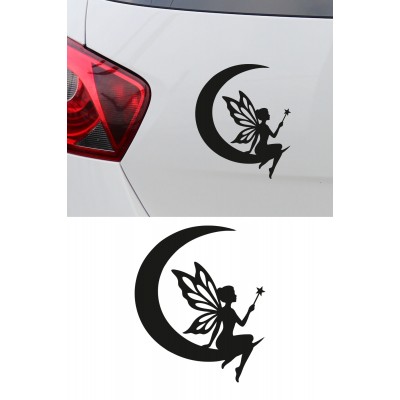 Peri Sticker - Ay Üstünde Peri Oto Sticker - Araba Motor Aksesuar Sticker 12x15cm