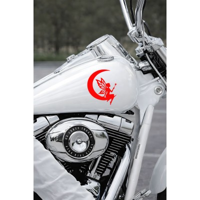 Peri Sticker - Ay Üstünde Peri Oto Sticker - Araba Motor Aksesuar Sticker 12x15cm