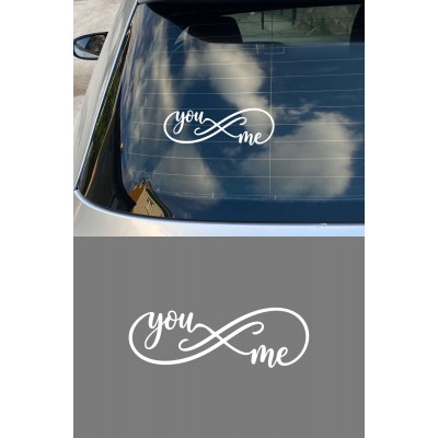 You & Me Yazılı Oto Sticker - Sonsuzluk İşareti Araba Motor Sticker 20x7cm