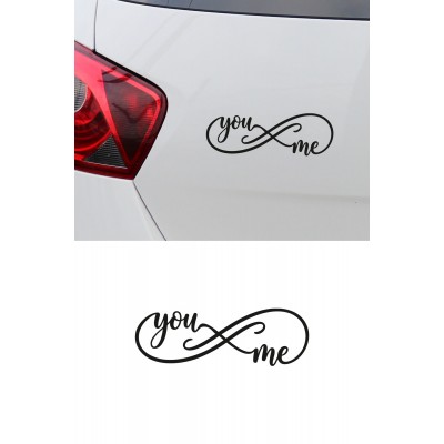 You & Me Yazılı Oto Sticker - Sonsuzluk İşareti Araba Motor Sticker 20x7cm