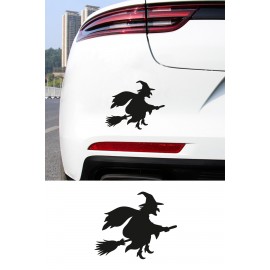 Uçan Cadı Sticker - Cadı Figürlü Araç Sticker - Araba Motor Sticker Etiket 15x12cm