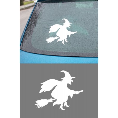 Uçan Cadı Sticker - Cadı Figürlü Araç Sticker - Araba Motor Sticker Etiket 15x12cm
