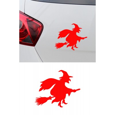 Uçan Cadı Sticker - Cadı Figürlü Araç Sticker - Araba Motor Sticker Etiket 15x12cm