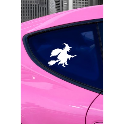 Uçan Cadı Sticker - Cadı Figürlü Araç Sticker - Araba Motor Sticker Etiket 15x12cm