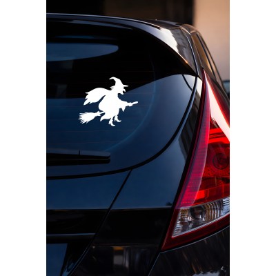 Uçan Cadı Sticker - Cadı Figürlü Araç Sticker - Araba Motor Sticker Etiket 15x12cm