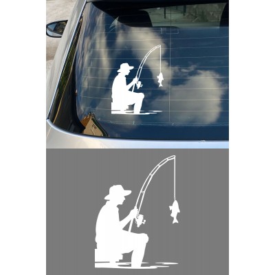 Balık Tutan Adam Sticker - Balıkçı Araç Sticker - Araba Motor Sticker 11x15cm