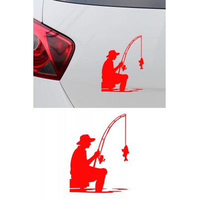 Balık Tutan Adam Sticker - Balıkçı Araç Sticker - Araba Motor Sticker 11x15cm