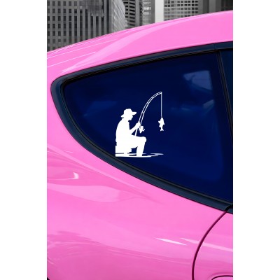 Balık Tutan Adam Sticker - Balıkçı Araç Sticker - Araba Motor Sticker 11x15cm