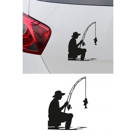 Balık Tutan Adam Sticker - Balıkçı Araç Sticker - Araba Motor Sticker 11x15cm