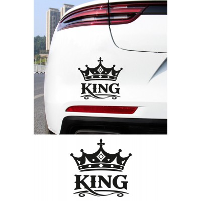 King Yazılı Taç Oto Sticker - Kral Temalı Araba Motor Sticker 15x14cm