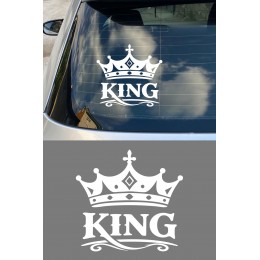 King Yazılı Taç Oto Sticker - Kral Temalı Araba Motor Sticker 15x14cm