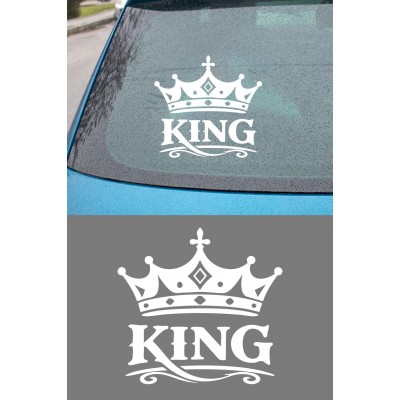 King Yazılı Taç Oto Sticker - Kral Temalı Araba Motor Sticker 15x14cm