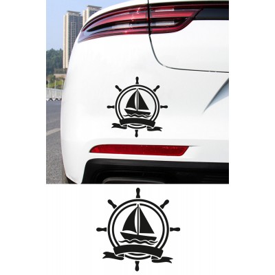 Yelkenli ve Gemi Dümeni Oto Sticker - Denizci Tarzı Araç Sticker 15x15cm