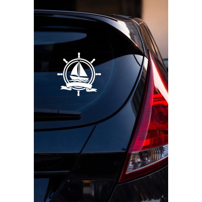 Yelkenli ve Gemi Dümeni Oto Sticker - Denizci Tarzı Araç Sticker 15x15cm