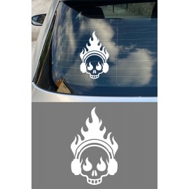 Alevli Kafatası Araç Sticker - DJ Kurukafa Oto Sticker - Motor Sticker 9x15cm