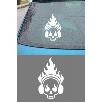 Alevli Kafatası Araç Sticker - DJ Kurukafa Oto Sticker - Motor Sticker 9x15cm